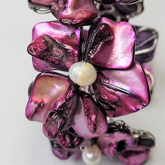 Dark Purple Pearl Adjustable Cuff Bangle Bracelet- NEW - Picture 8 of 13